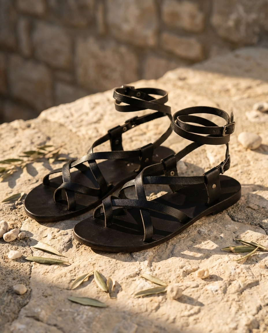 Türkbükü Sandalet - Hakiki Deri El Yapımı Kadın Gladyatör Sandalet - Bodrum Sandaleti 37K